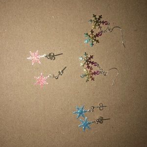 3 pairs of snowflake earrings